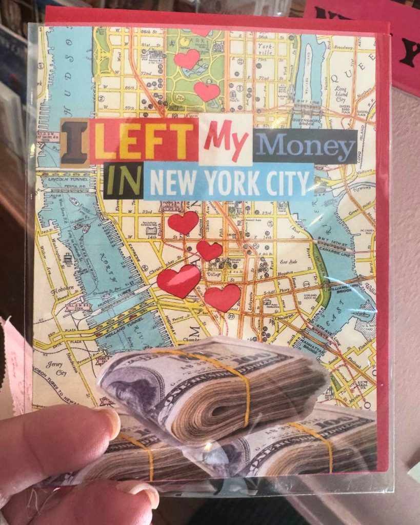 Postal cómica de Nueva York de la tienda Greenwich Pressletters
