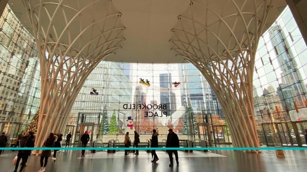 Brookfield Place entrada en la zona downtown de nueva york.