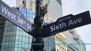 Cartel de calle west 34 y la sexta avenida en Nueva York.