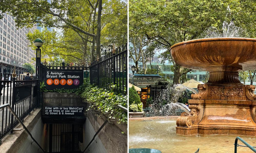 Subte del bryant Park y fuente.