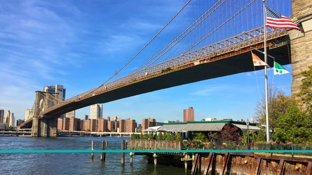 Puente Brooklyn desde Dumbo con vistas a Mahattan y el River Cafe.