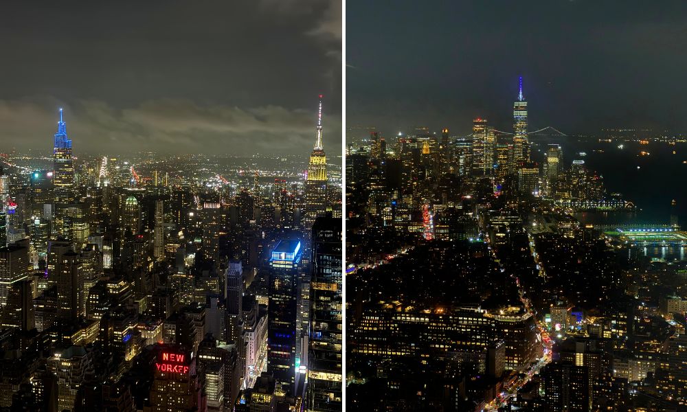 Vistas al noroeste y sur del Edge de noche.